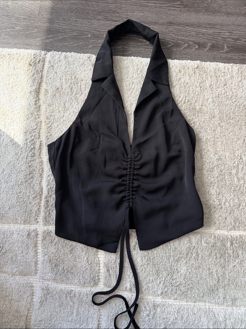 superdown Black Halter Ruched Drawstring Camisole